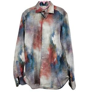 Alex Ingh Shirt Men 15 Watercolor Parchment Button Up Long Sleeve Made In Italy